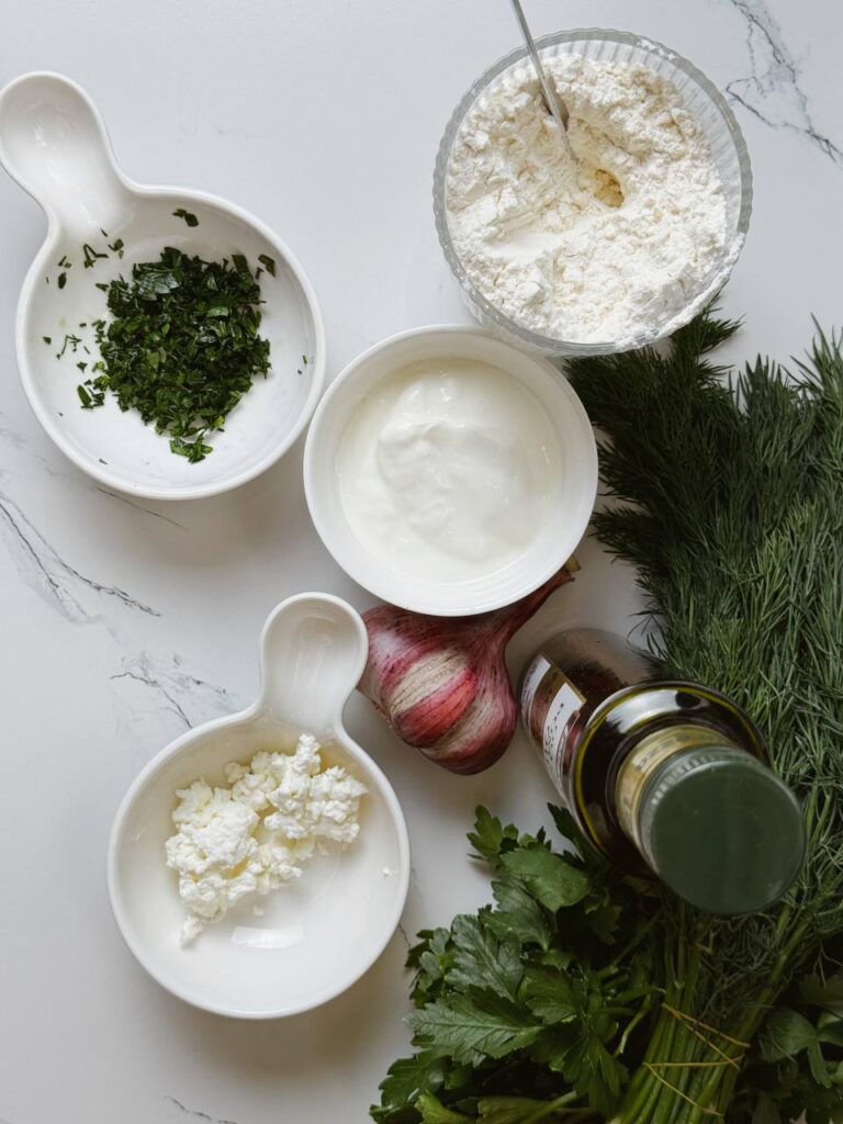 Ingredients for garlic yogurt flatbread recipe