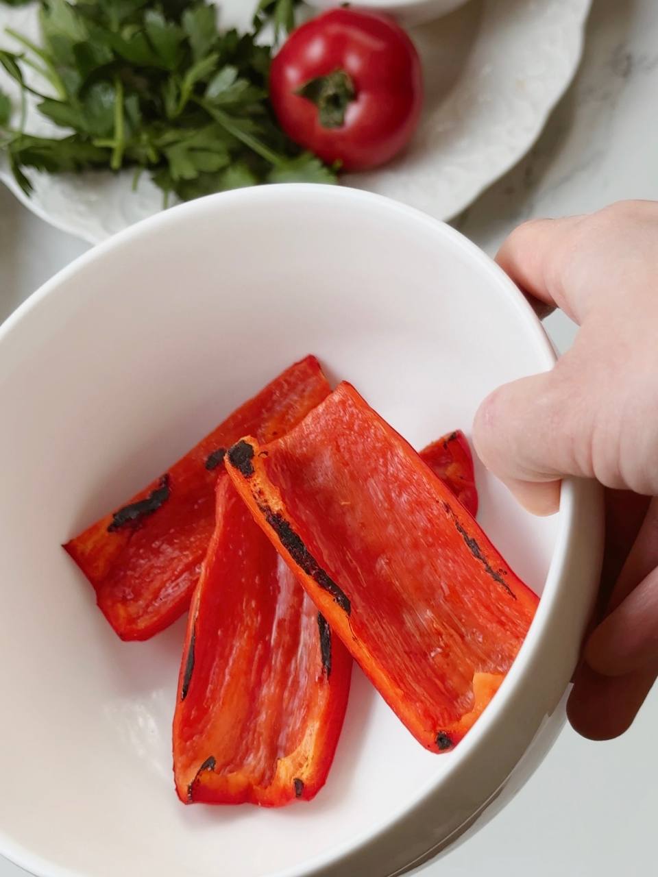 Grilled bell pepper slices for Shopski Salad