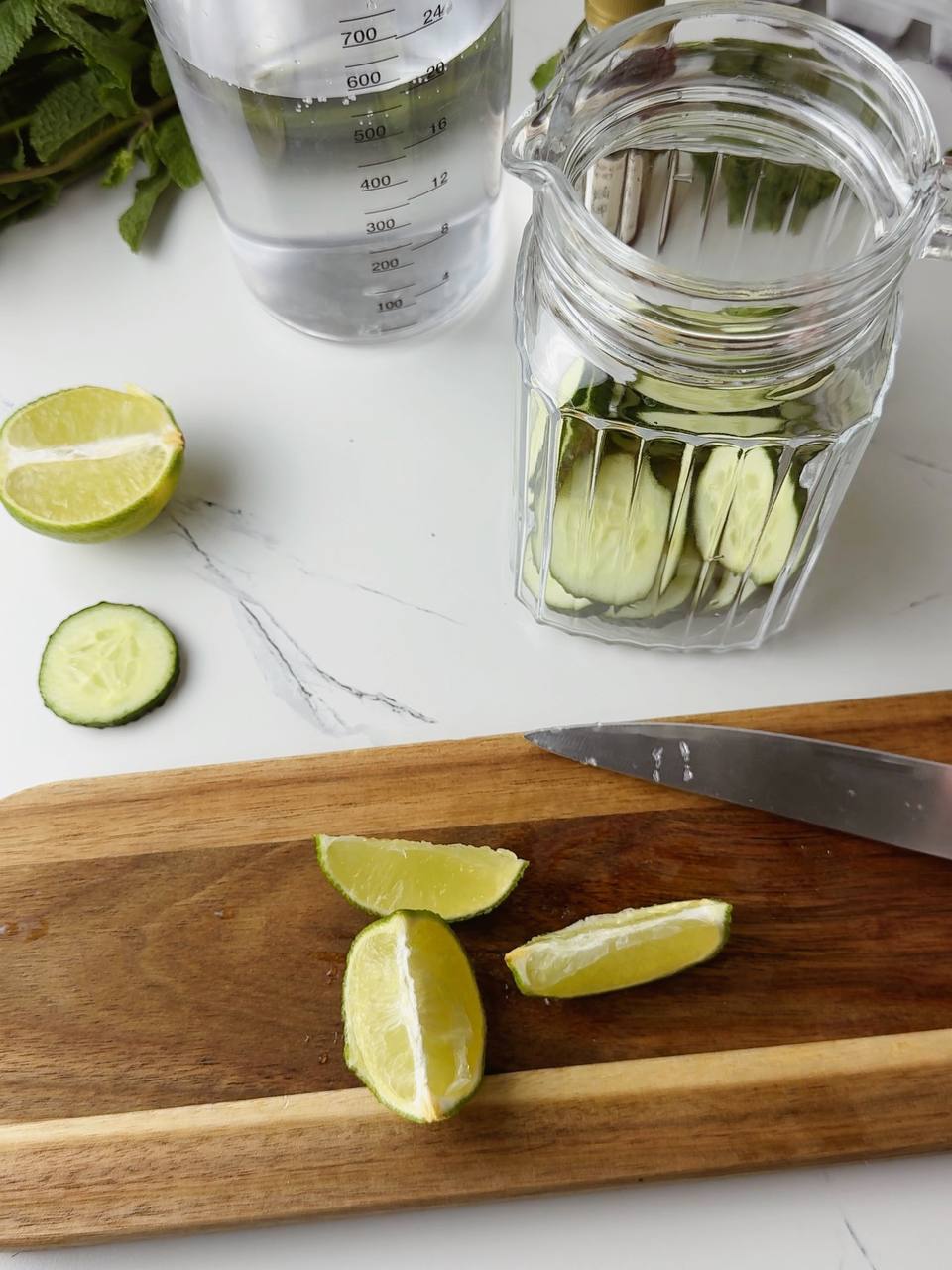 Cutting lime into wedges for infused water