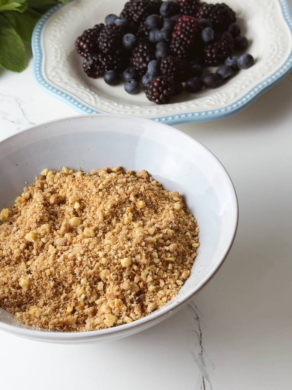 Cake trimmings crumbled into fine crumbs for decorating the cake.