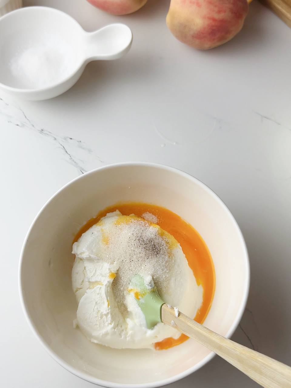 Mascarpone cream mixture prepared in a bowl