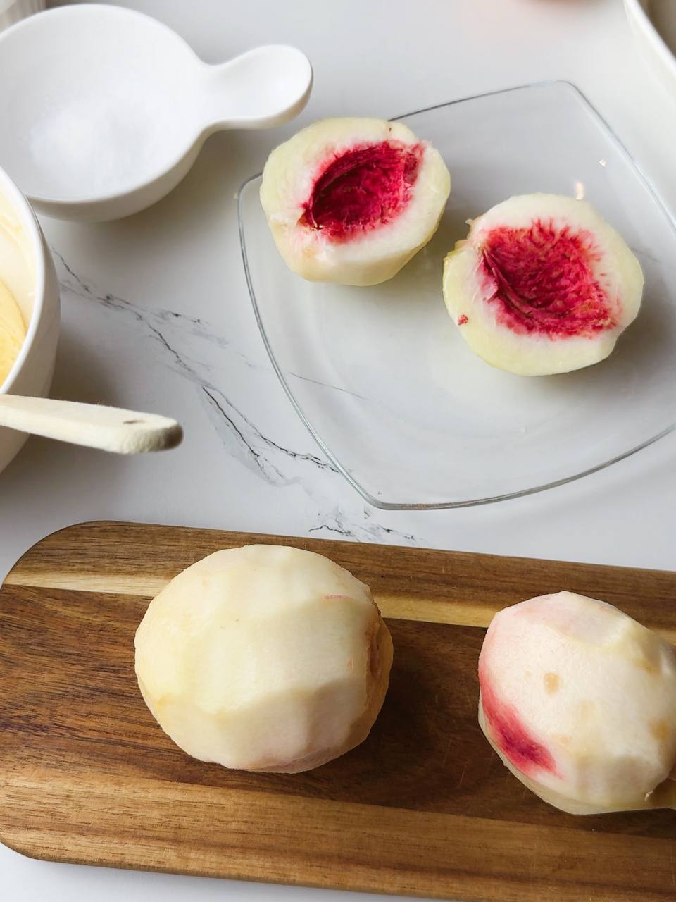 Fresh peaches peeled and seed removed