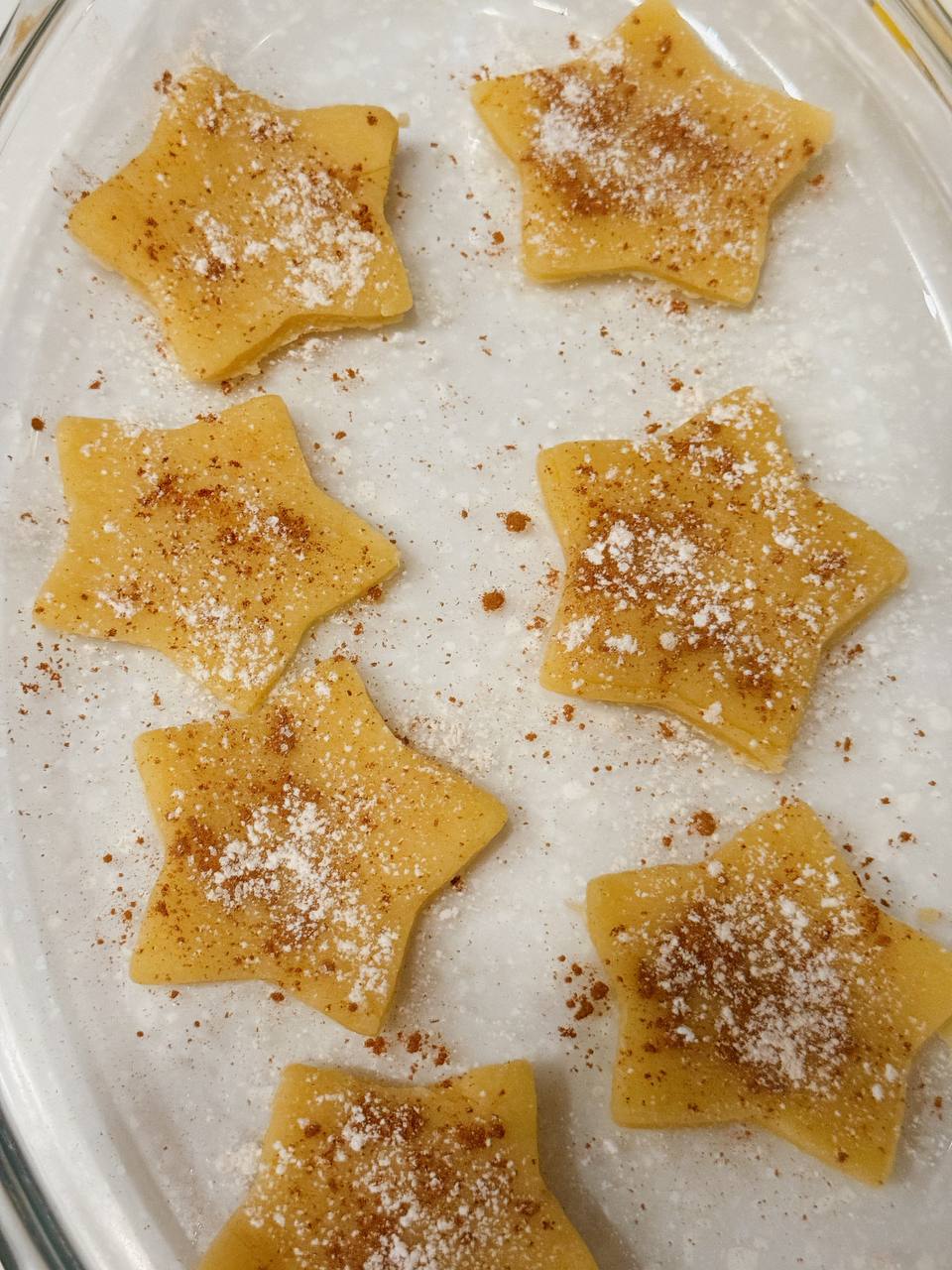 Star-shaped cookies made from leftover dough with cinnamon sugar