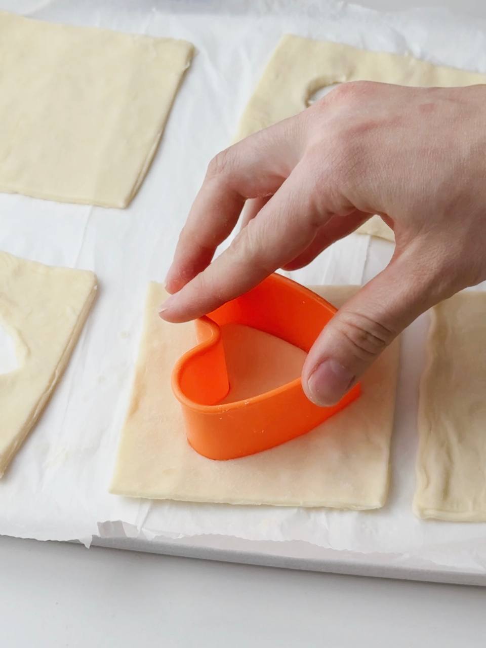 Cutting heart shape in puff pastry