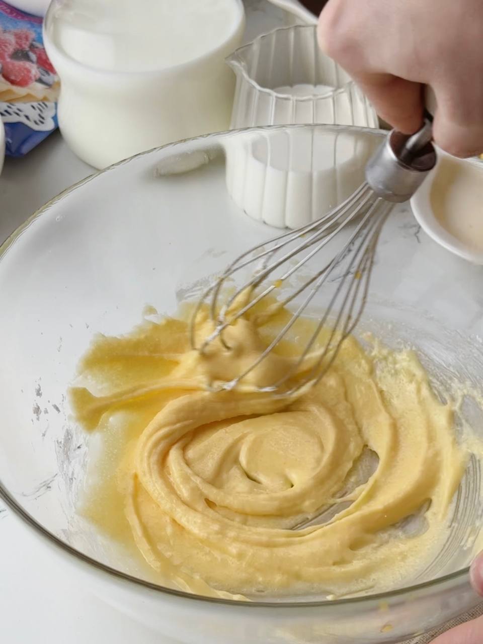 Smooth blended custard base ready for cooking