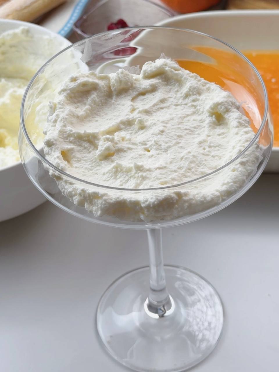 First layer of cream in no-bake clementine tiramisu