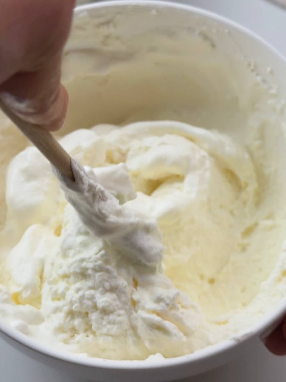 Making creamy mascarpone filling for no-bake tiramisu