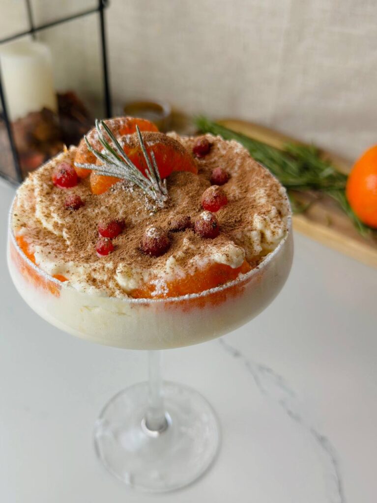 Finished no-bake clementine tiramisu ready to serve