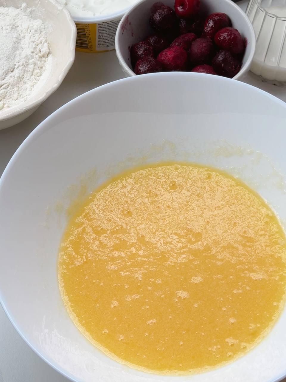 Beating eggs with sugar for brownies