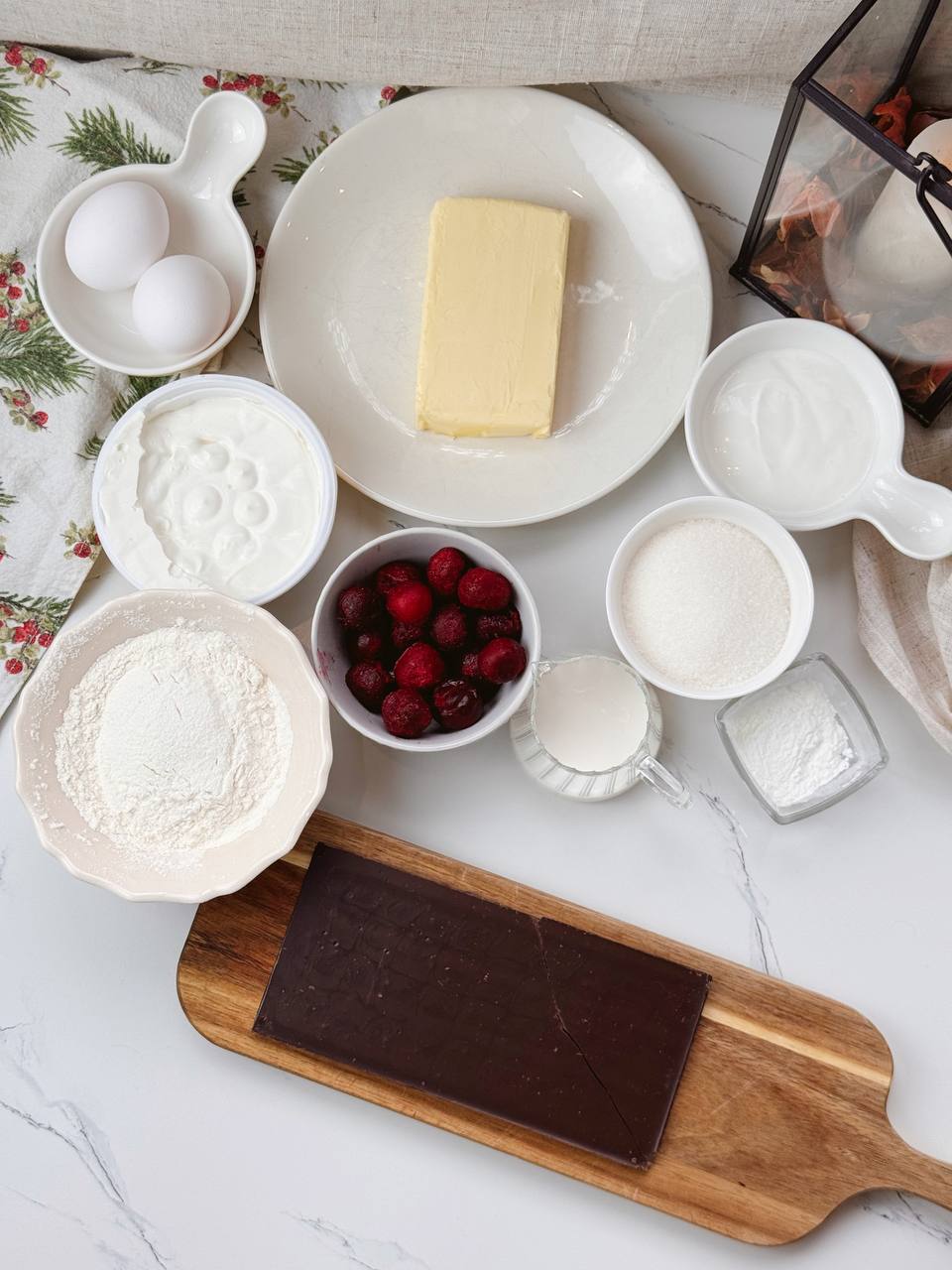 Ingredients for chocolate cream cheese cherry brownies