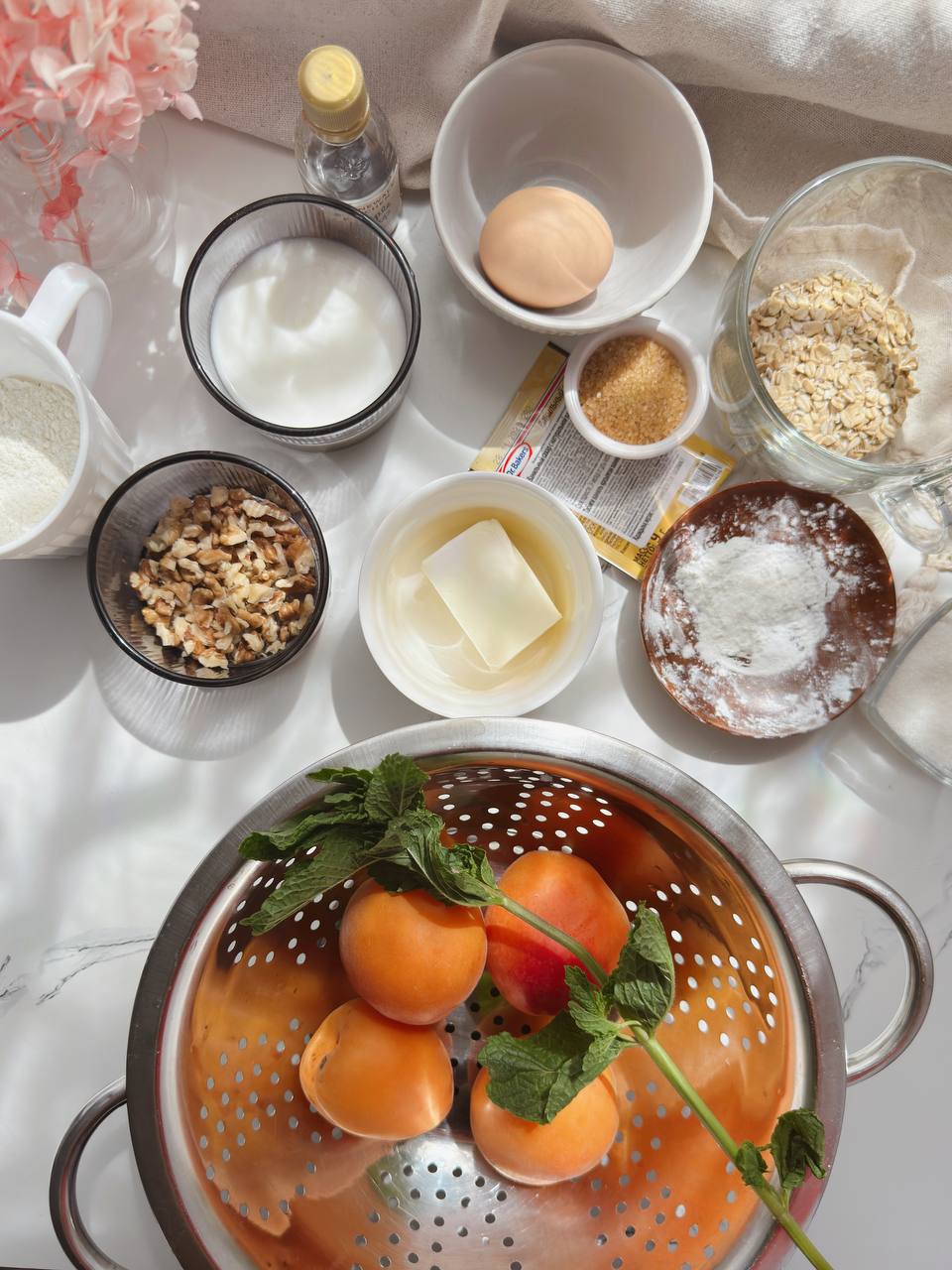 ingredients for apricot cottage cheese crumble