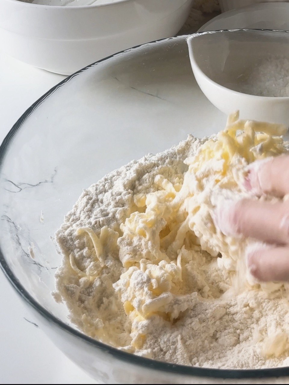rubbing butter into the flour mixture for cottage cheese scones
