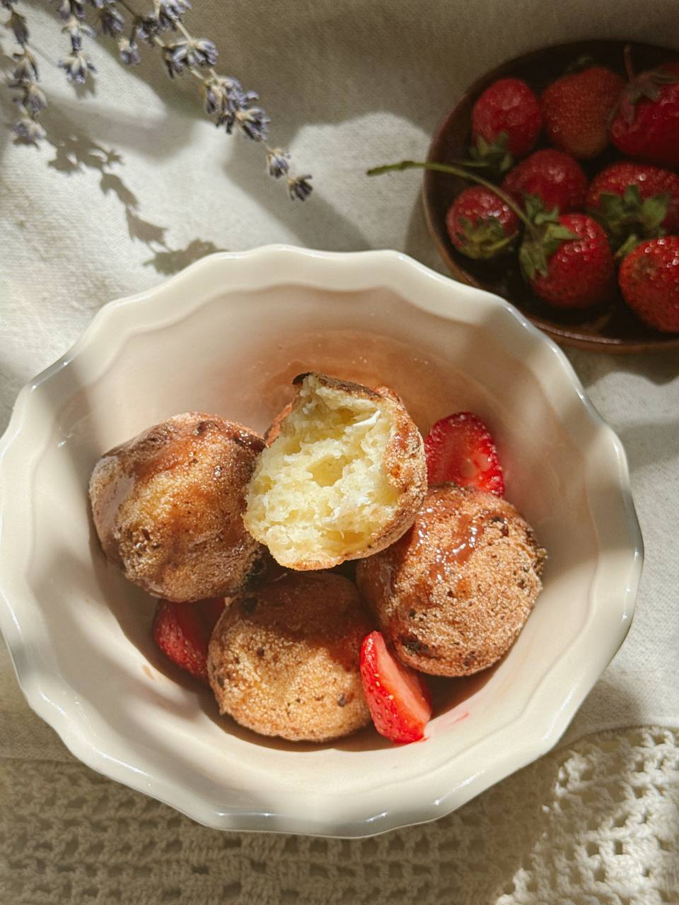 crispy cottage cheese donut with a soft, tender center