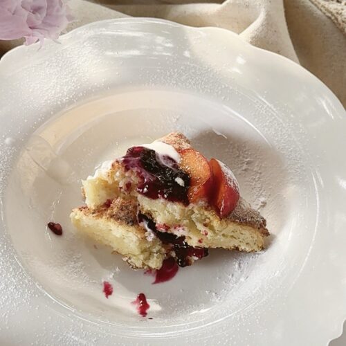 close up of a cottage cheese scone with a soft crumb