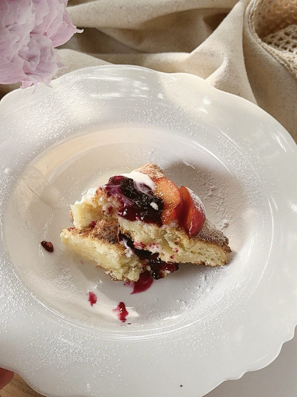 close up of a cottage cheese scone with a soft crumb