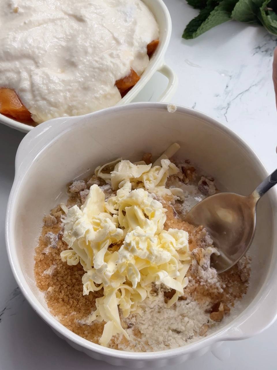 making the oat crumble topping with cold butter