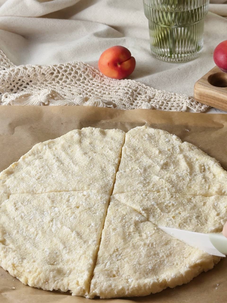 cutting cottage cheese scone dough into triangles