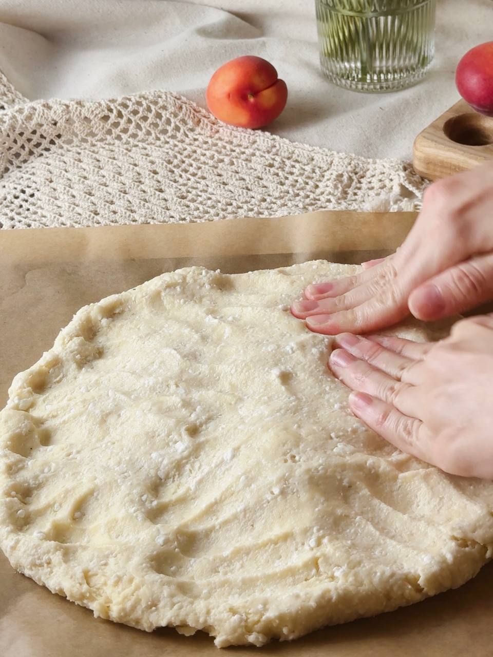 shaping cottage cheese scone dough into a circle