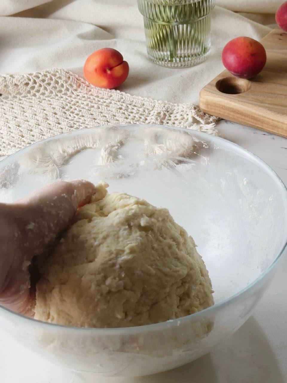 transferring cottage cheese scone dough to a baking tray