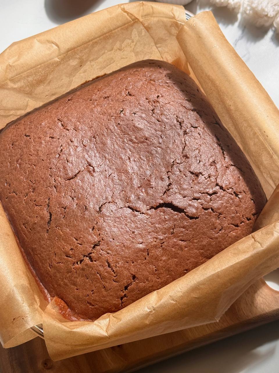 freshly baked chocolate zucchini brownies in the baking pan