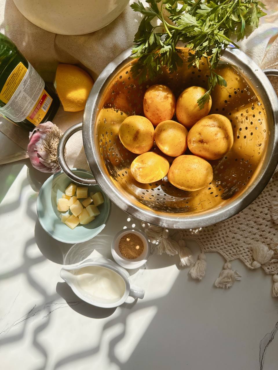 ingredients for crispy smashed potatoes with Parmesan