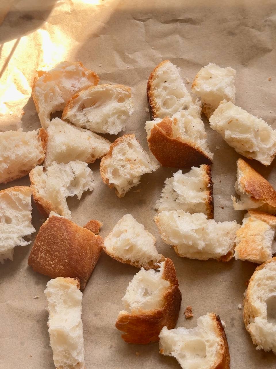 garlic croutons ready for the oven