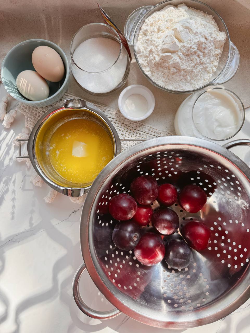 Ingredients for Greek yogurt plum cake