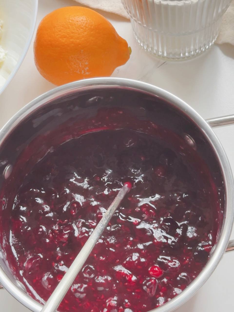 homemade blackcurrant jam ready for the crumble cake