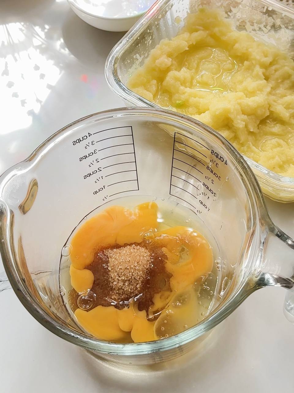 eggs, Demerara sugar, and vegetable oil in a mixing bowl