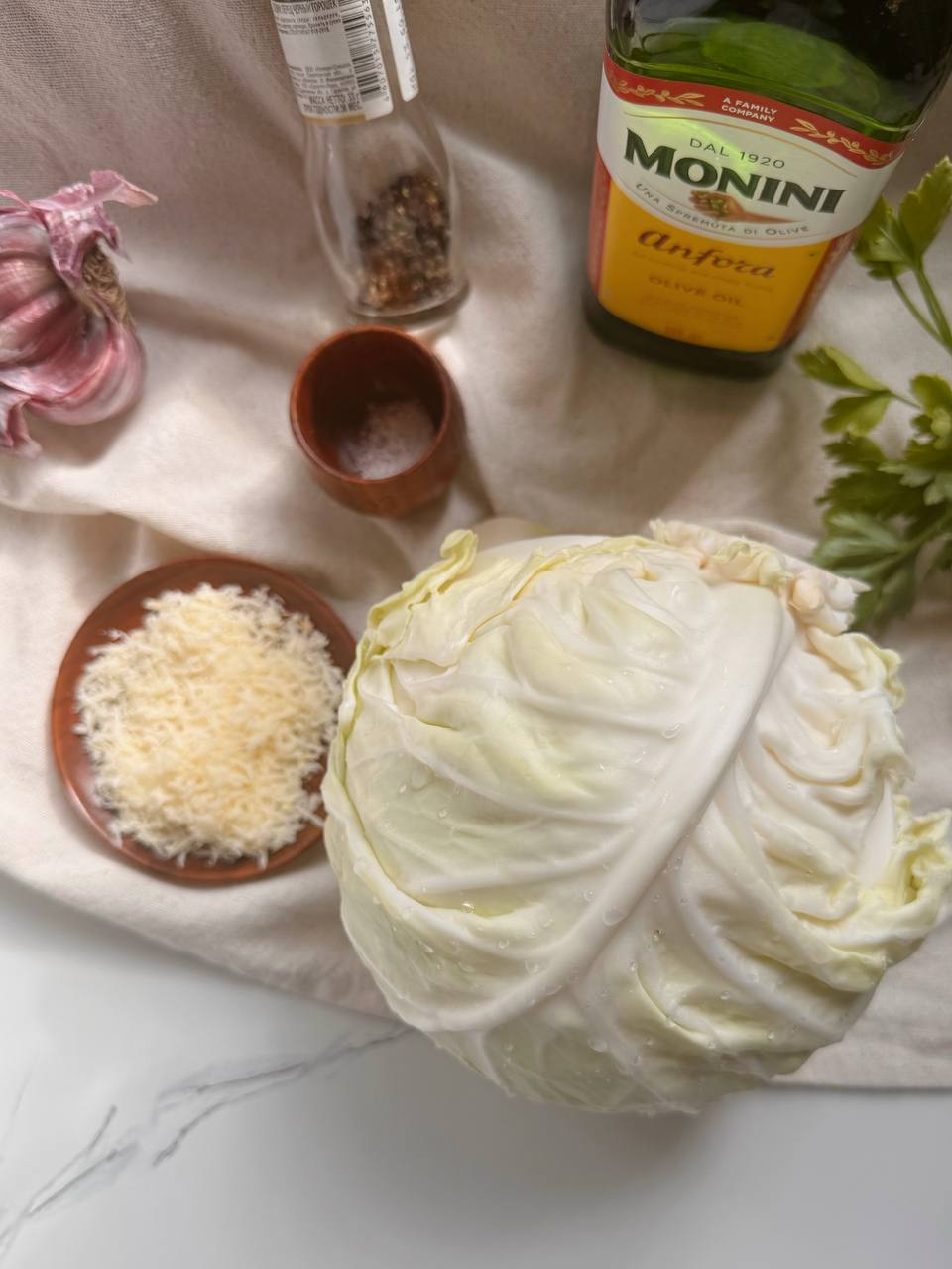 ingredients for roasted cabbage steaks with Parmesan