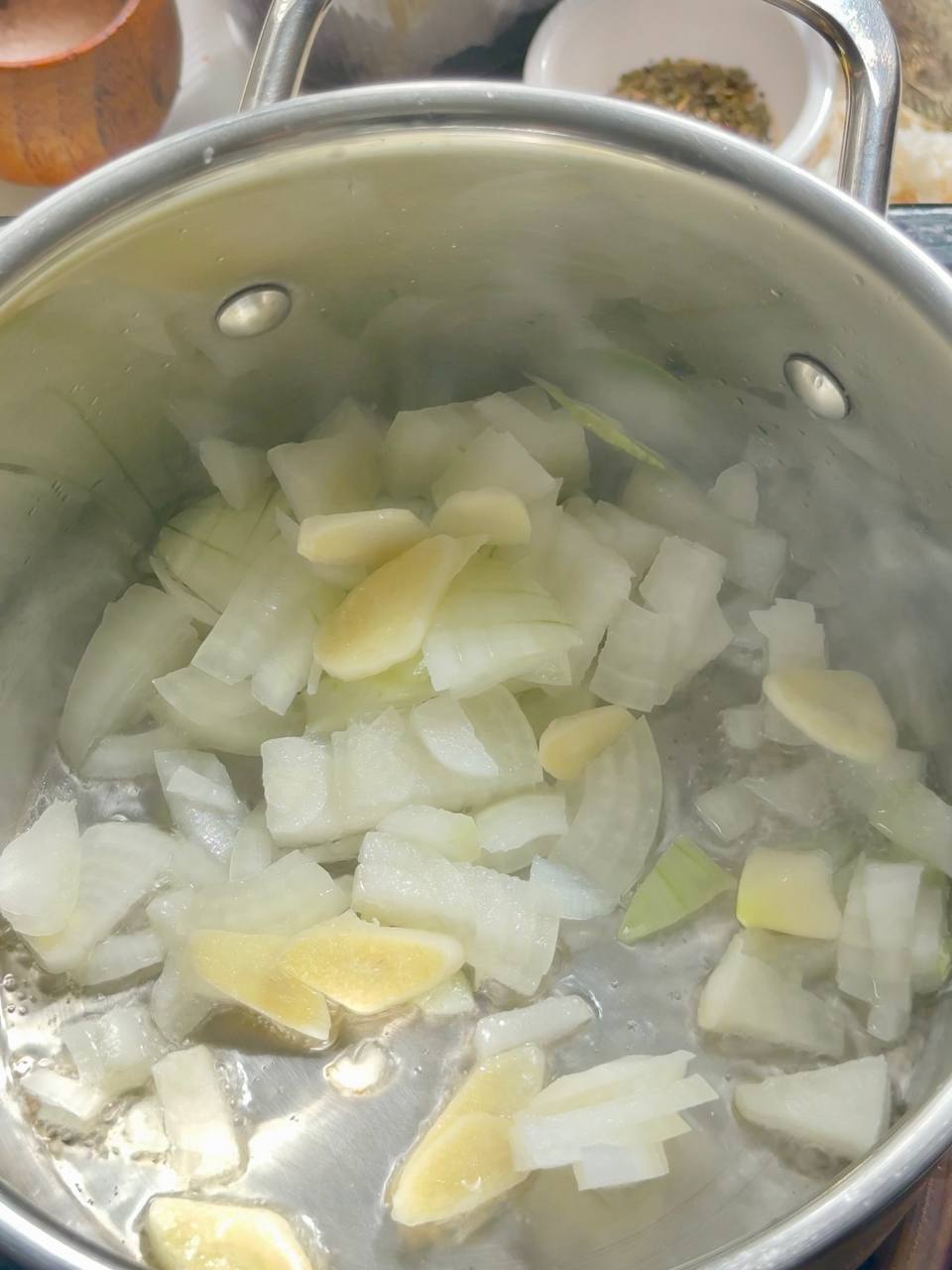 sautéing onion and garlic in olive oil