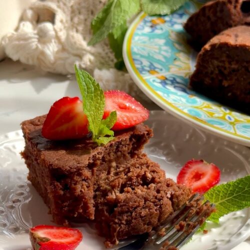 chocolate zucchini brownies served with fresh berries