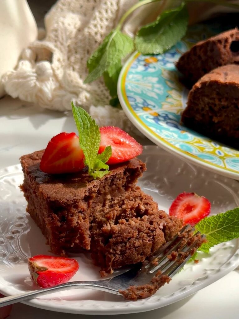 chocolate zucchini brownies served with fresh berries