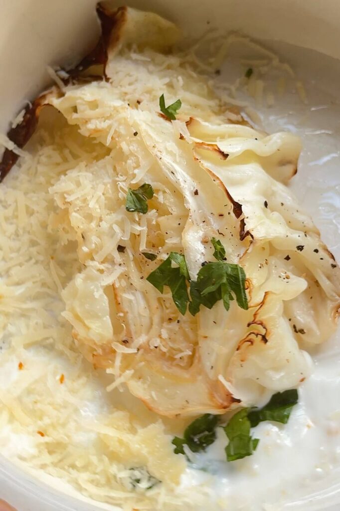roasted cabbage steaks with Parmesan topped with fresh parsley